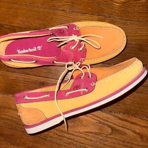 Timberland Women's Orange and Pink Loafers